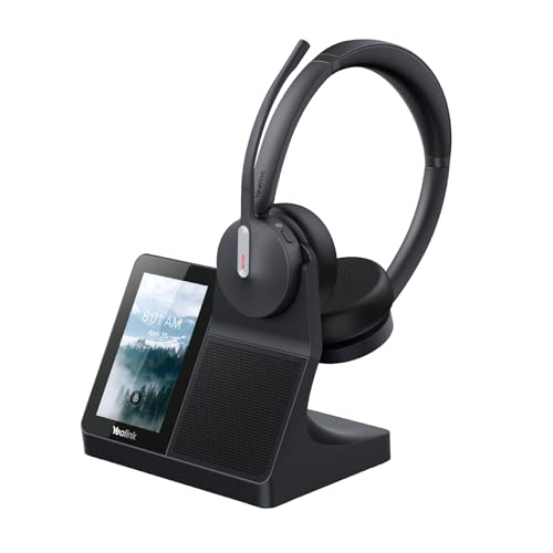 Yealink WH64 Workstation Dual Wireless Headset System with Touchscreen Base, DECT & Bluetooth, 3 Noise-Cancelling Microphones, Speakerphone, Busy Light for Office & Hybrid Work