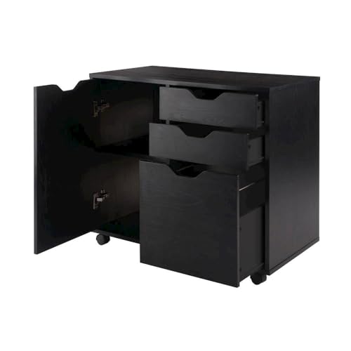 Furnifact 2 Section Mobile Filing Cabinet, Black, 3 Drawers, File Storage, Adjustable Shelf, Rolling Casters, Office Furniture