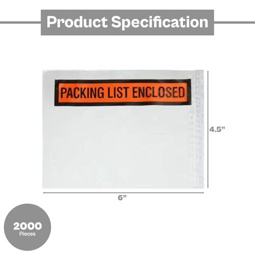 PSBM 2000 PCS, 4.5 x 6 Inch, Panel Face Back Side Load Packing List Envelopes, Orange/Black Printed for Invoices & Slips