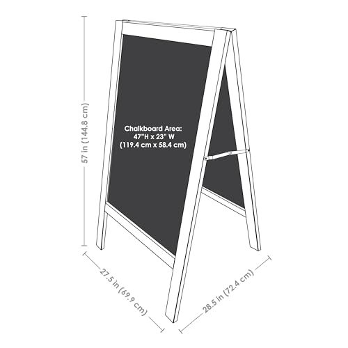 Sunnydaze Magnetic A-Frame Chalkboard Sign - 48- x 24-Inch - Graywashed