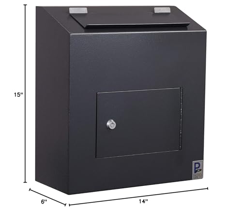 Protex RX-164 Prescription Drugs Drop Box Black, for drugs cash, checks and envelopes, Metal baffle,Pre-drilled mounting holes, double steel door
