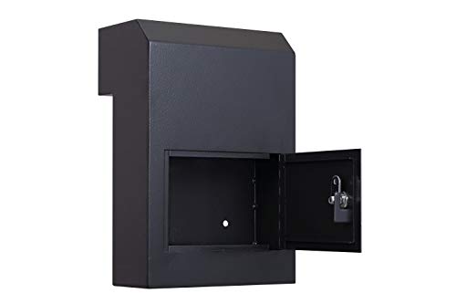 Protex Through Door Drop Box (WSS-159)-Black, for Keys, car remotes, Cash, Checks and envelopes, Metal Baffle, Pre-drilled mounting Holes,Double Steel Door, Adjustable Metal Frame