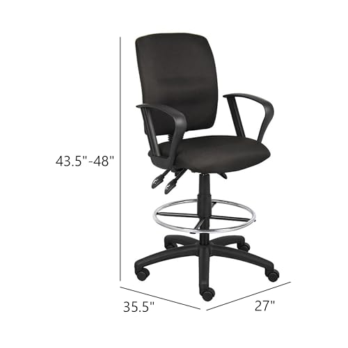 Benzara Jea Swivel Drafting Stool, Seat Tilt Lock, Loop Arms, Black Crepe