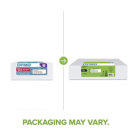 DYMO Authentic LW Mailing Address Labels for LabelWriter Label Printers, White, 1-1/8" x 3-1/2", 12 Rolls of 350 (4200 Total)