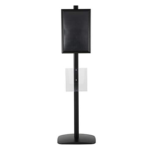 M&T Displays Free Standing Aluminum Display Stand Single Sided Document Brochure Sign Holder Front Loading Portrait Landscape Black Snap Frame 1x(11x17) and Clear Acrylic Pocket 1x(8.5x11) Inch