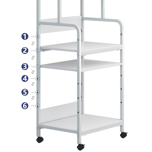 Arbuxzuy 4-Tier Printer Stand with Storage Shelf, Mobile Printer Table for Home Office, Adjustable Stand for Printer, Scanner, Fax (White)