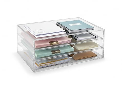OSCO Landscape Clear Acrylic 3 Tier Paper Sorter, A4 Document Storage, Filing Drawers, Paperwork Organiser, Desk Tidy, Cosmetic Storage, Lego Sorter, Coffee Capsule Pods Holder