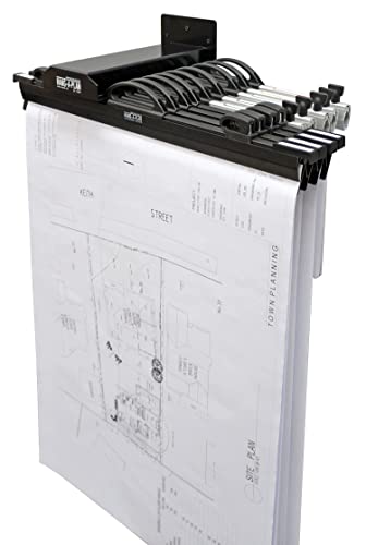 Arnos Hang-A-Plan Wall Mount Blueprint Storage Stand Rack - Hanging Blueprint Holder, Poster Display, Map Rack - Capacity for 10 Hanging Clamps 18", 24”, 30” 36" to Hold up to 1500 Blueprints
