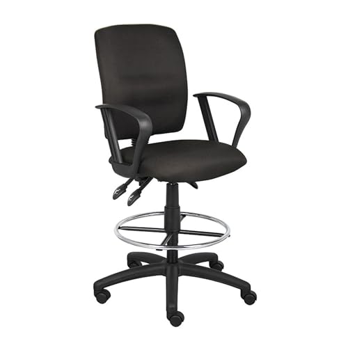 Benzara Jea Swivel Drafting Stool, Seat Tilt Lock, Loop Arms, Black Crepe