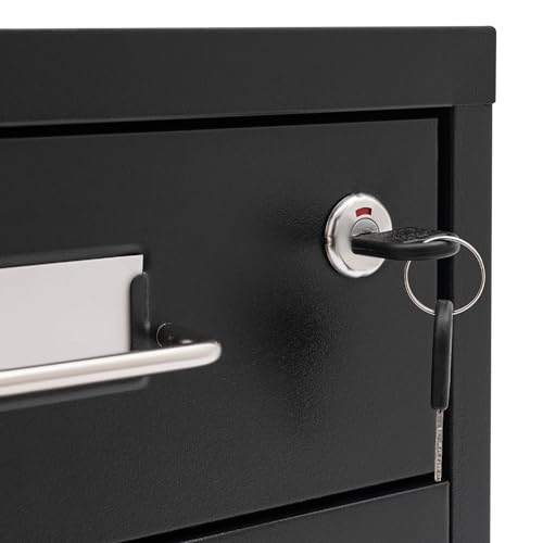 lkoewqzamx 3-Tier Mobile File Cabinets, Vertical File Cabinet, Rolling File Cabinet, Portable Office Storage, with Lock, 11 * 16 * 18.3in(Black)