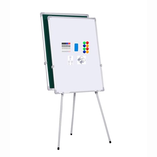 TRUNXUCL Dry Erase Board Double Sided, Standing Whiteboard, Magnetic White Board with Stand, Tripod Height Adjustable(Green,70x100cm/27.5x39in)