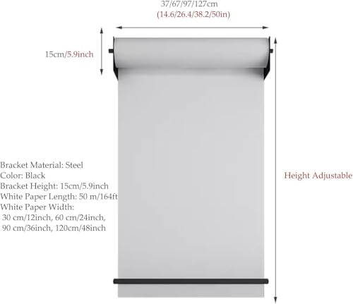 saditesdk Kraft Paper Roll Holder & Dispenser Wall Mounted Paper Roll Dispenser, Heavy-Duty Kraft Paper Scroll for Wall Decor Menus Drawing Boards Memos Wall Mount Note Paper Roll ，37cm/14.6inch Wide