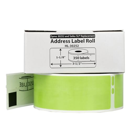 HouseLabels Compatible with Dymo 30252 Labels, Green, 1-1/8" x 3-1/2"