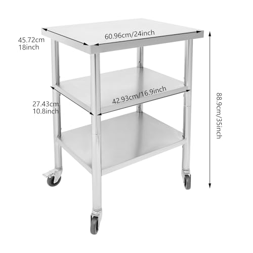 DUSNDULR Stainless Steel Work Table with Wheels & Adjustable Height Levels