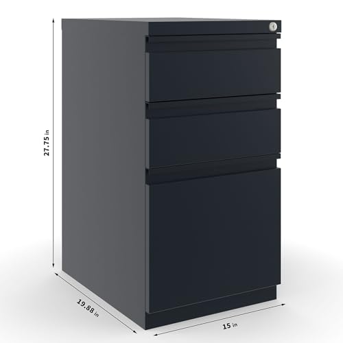 Staples 3-Drawer Vertical File Cabinet, Letter Size, Lockable, Black