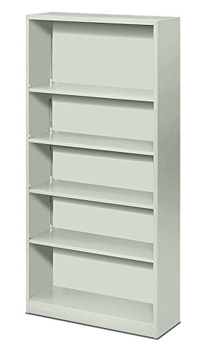 HON Metal Bookcase, 5 Shelves, 34-1/2 W by 12-5/8 D by 71 H, Light Gray