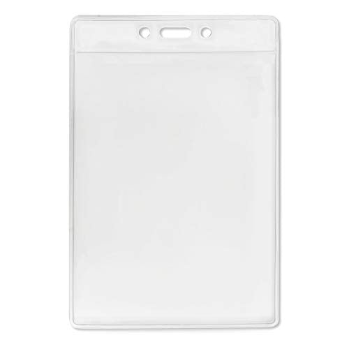 Bulk 100 Pack - Clear Vertical Large Credential ID Badge Holders (3 1/2 x 5 1/4) with Premium Quality Bulldog Clip Lanyards for Special Events by Specialist ID (4x6 Outside) (Assorted Colors)