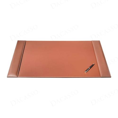 Dacasso 34” x 20” Rustic Brown Luxury Leather Desk Pad with Side Rails - Executive Desk Surface Protector - Blotter for Writing