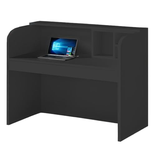 ZTYGXMB Small Reception Desk with Shelves, Modern Front Desk Checkout Counter Arc Corners Widen Desktop Cashier's Desk for Salon Reception Room Office Clinic Lobby Retail Black 35.4''*19.7''*13.3''