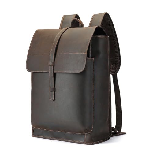 ZUIAI Laptop Backpack Genuine Leather Casual Travel Daypack Hiking Travel Bag Camping Rucksack(D)