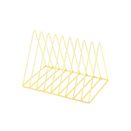 GLigeT File Rack Triangle File Folder Racks and Magazine Holder, 10 Slot Metal Newspaper Holder Magazine File Storage for Home Office Decoration (Golden) Magazine Holders