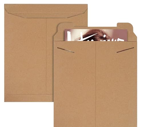 APQ Supply Natural Brown Tab Lock Rigid Mailers, 12.75 x 15 Inch. Pack of 100 Cardboard Envelopes for Photos, Documents. Sturdy Stay Flat Mailers with Tab Lock Closure. Hard Rigid Shipping Envelopes