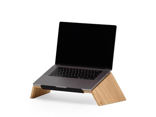 Oakywood Wooden Slanted Laptop Stand for Desk - Convenient Riser & Holder - Ergonomic Wood Stand 45x22x14cm - for 13-14" Laptops Oak