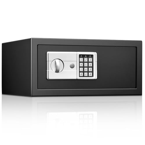 BVFNKQSC Home Safe with Touch Screen Keypad,Hotel Password Safe,Built in Lighting,Suitable for Storing Household, Office, Cash, Jewelry, and documents,Black