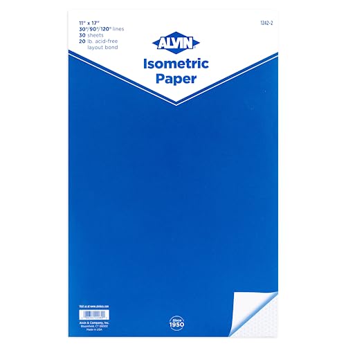 ALVIN Isometric Paper Pad 30 Sheets of 11" x 17" Model 1242-2, Drafting and Graph Paper, 20 Pound Acid-Free