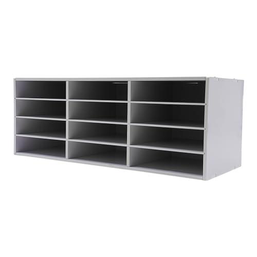 MhdunueSK Mail Sorter, 12 Compartments Paper Organizer Storage, Wood Literature Organizer, Mailbox for Classroom, File Sorter for Home Library Office (White)