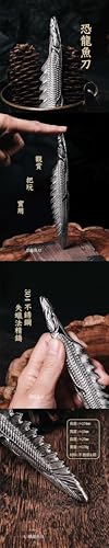 ZALHIN Unique Dinosaur Fish Desk Sculpture – Stylish Stainless Steel & Bronze Handpiece, Creative Desktop Decor, Letter Opener,Retro Collectible Ornament