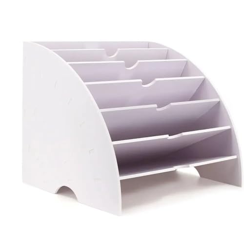 AKOUFAL Fan Shaped Desk File Organizer Durable Easy to Use File Holder Space Saving 6 Compartments Desktop Storage Shelf Stationery
