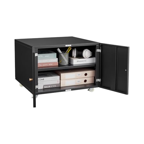 AVGVLIJ Office Copier File Cabinet, Mobile Lateral Filing Cabinet with 2 Door, Rolling File Cabinet, Printer Stand for Legal/Letter/A4 File (Black, 23.62 "L x 23.62 "W x 17.7 "H)