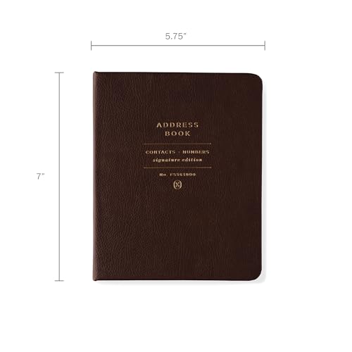 Fringe Studio Small Faux Leather Hardcover Concealed Spiral Address Book W/Interior Pocket & Squared Spine, "STANDARD COCOA" 5.75" w x 7" h, 96 pages, Signature Edition Collection (563FL001FSC)