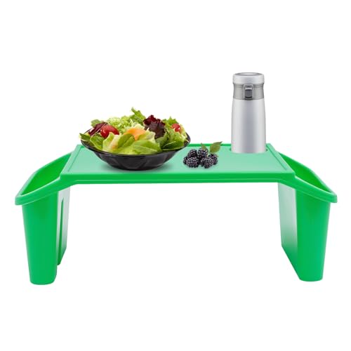 Ritabiity 12 pcs Lap Desk Tray, Portable Plastic Lap Bed Table, Breakfast Laptop Trays with Side Pockets and Slots Stackable for Writing Eating Game, Green