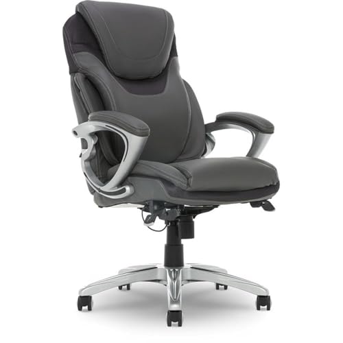 Scranton & Co Faux Leather Executive Office Chair, Gray Finish, AIR Technology Lumbar Support, Ergonomic Design with Adjustable Height and Tilt, Padded Armrests and Headrest, Office Desk Chair