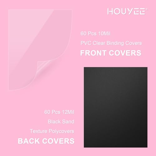 HOUYEE 120Pack Binding Covers and Backs Set, 8.5x11" 10Mil PVC & 12Mil Poly