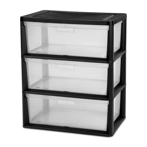 Pomiler Plastic 3 Drawer Storage Organizer,Drawer Rolling Cart with Clear Pull Out Drawers with 4 Wheels,for Classroom Art Supplies Bathroom Dorm Bedroom Laundry Room (Black)