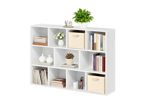Whitmor 11 Cube Storage Organizer, 4 Tier Stackable Bookcase, Open Storage Display Bookshelf, Storage Cabinet for Living Room, Bedroom, Home, Office, 29.1" L x 9.4" W x 41.7" H, White