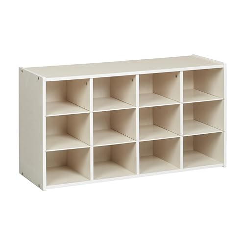 ECR4Kids Streamline 12 Cubby Tray Storage Cabinet, 3x4, Classroom Furniture, White Wash