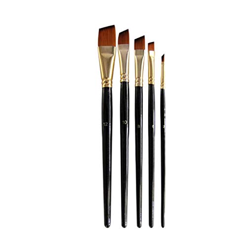 HBJWOV 5Pcs Artist Wood Handle Paint Brush Set Drawing Acrylic Oil Painting Pen Nylon Hair Painting Brush(Oblique)