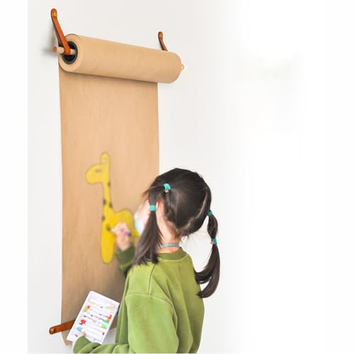 Kraft Paper Dispenser, Roller Kraft Paper Roll Display Stand for Wall Decor Artwork To-Do Lists, 18 25 In Butcher Paper Holder Includes 50 Meter Long Brown/ White Paper R(White-Width 45cm/17.7in)