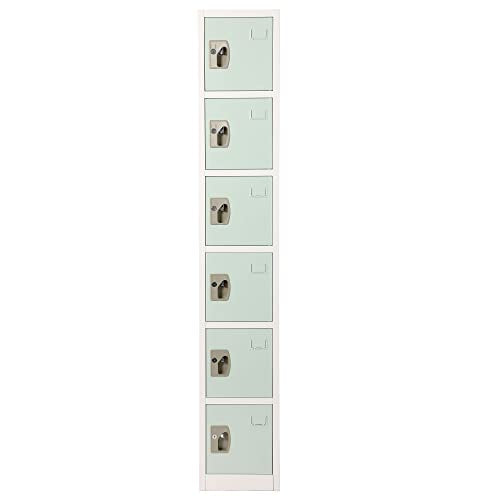 AdirOffice Large School Locker with 6 Doors 6 Hooks Storage Locker - Metal Storage Locker Cabinet Ideal for School, Garage, Office Lockers - (6 Door, Misty Green)