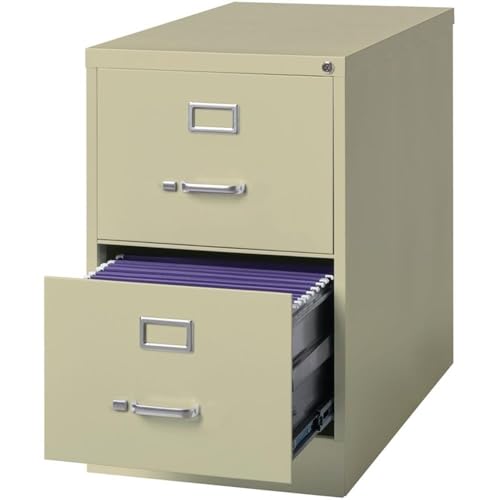 Scranton & Co 2-Drawer Metal Vertical Filing Cabinet, 25 in Depth, Legal Width, Beige Finish, Fully Assembled Steel Construction, Ball-Bearing Slides, Lockable Office Storage