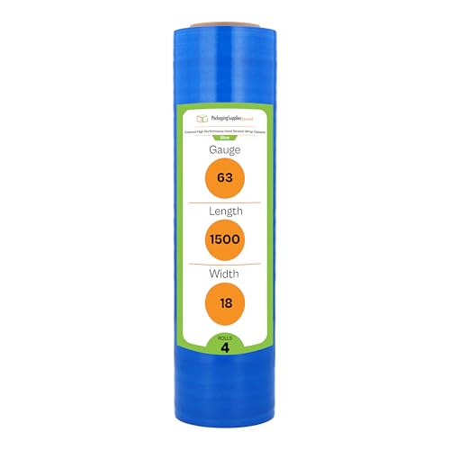 PSBM Dark Blue Stretch Wrap, 4 Rolls 18 Inch x 1500 Feet 63 Gauge Heavy Duty Plastic Wrap Industrial Strength Shrink Film for Moving, Packing & Shipping