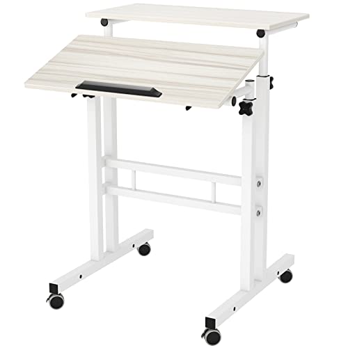 SogesHome 23.6 inches Adjustable Laptop Desk Standing Table Portable Computer Table Stand Desk Cart Tray, White Maple, 101-MP-HCA