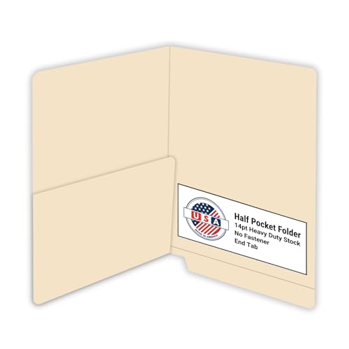 Manila Pocket File Folders, Doctor Stuff, Letter Size Reinforced End Tab Folder with 1/2 Pocket on Inside Left, 14 pt Manila Stock, Box of 50