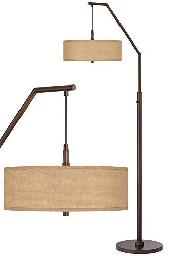 Downbridge 71 1/2" Tall Burlap Shade Bronze Arc Floor Lamp