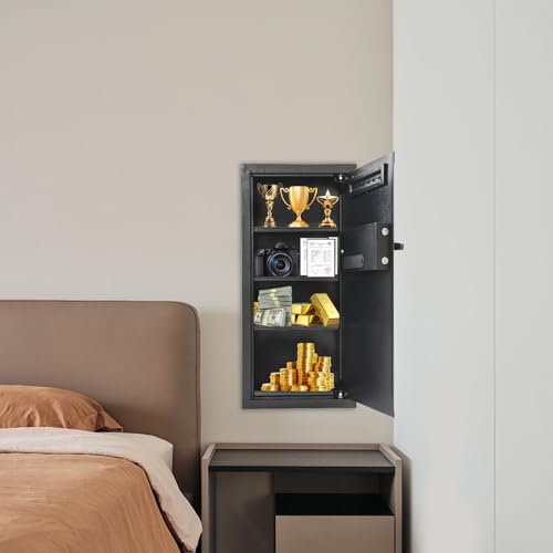 Wall Embedded Safe, Hidden Wall Safe with Dual Alarm, Password Lock & Type-C Emergency Power - Steel Security Box for Home Office Bedroom Jewelry Storage - Safety Cabinet, Black, 14.57x3.94x31.5in