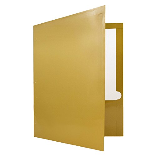 JAM PAPER Laminated Two Pocket Glossy 3 Hole Punch School Folders - Letter Size - High Gloss Gold - Bulk 100/Box